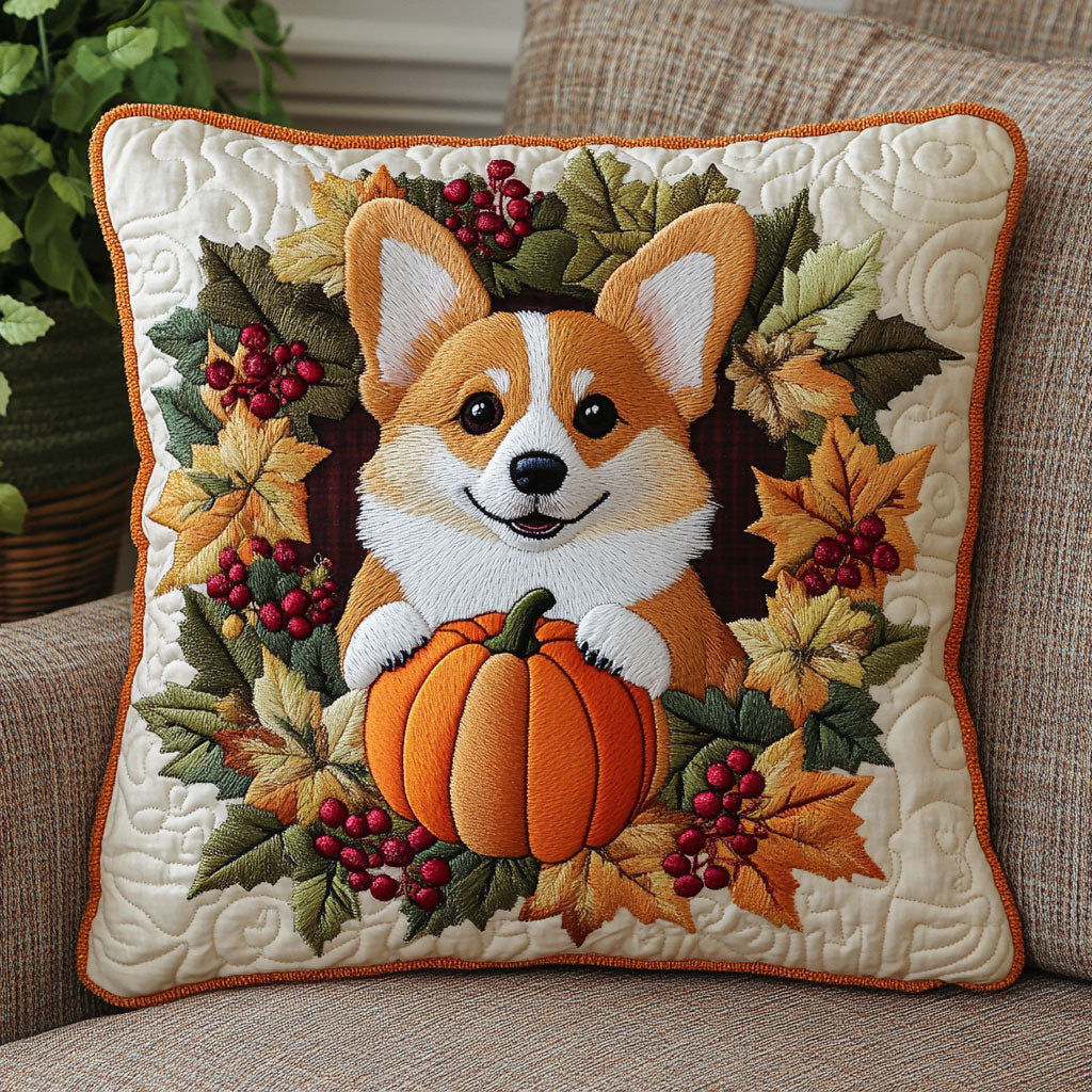 Autumn Corgi Quilted Pillow Case Fall Sofa Pillows Thanksgiving Present For Uncle