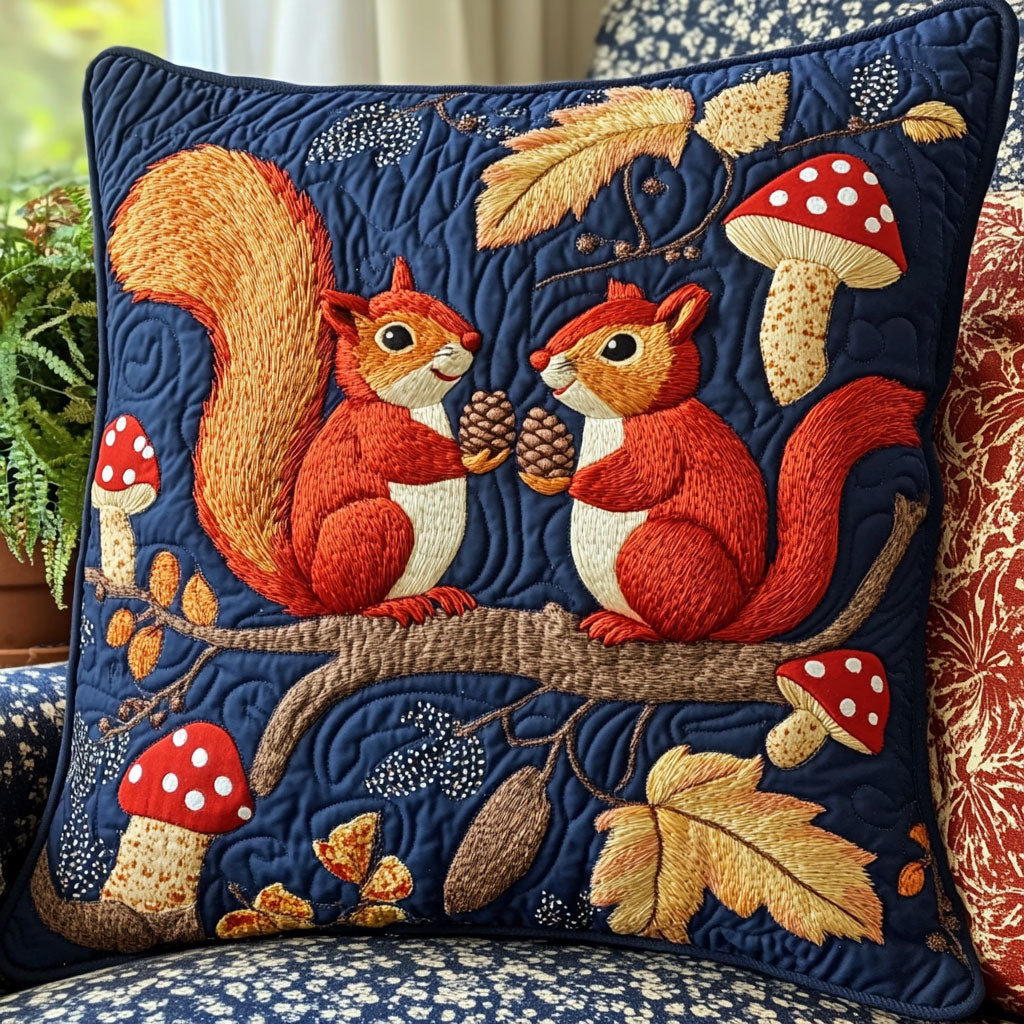 Autumn Squirrel Quilted Pillow Case Fun Throw Pillows Christmas Gifts For Couples