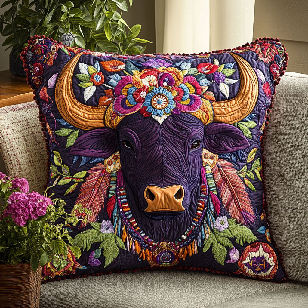 Bison Bloom Quilted Pillow Case Sofa Pillows Xmas Present For Uncle