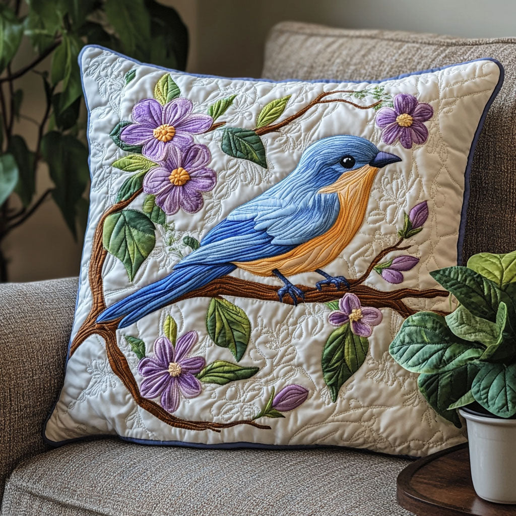Blue Bird Quilted Pillow Case Holiday Throw Pillows Christmas Gifts For New Moms