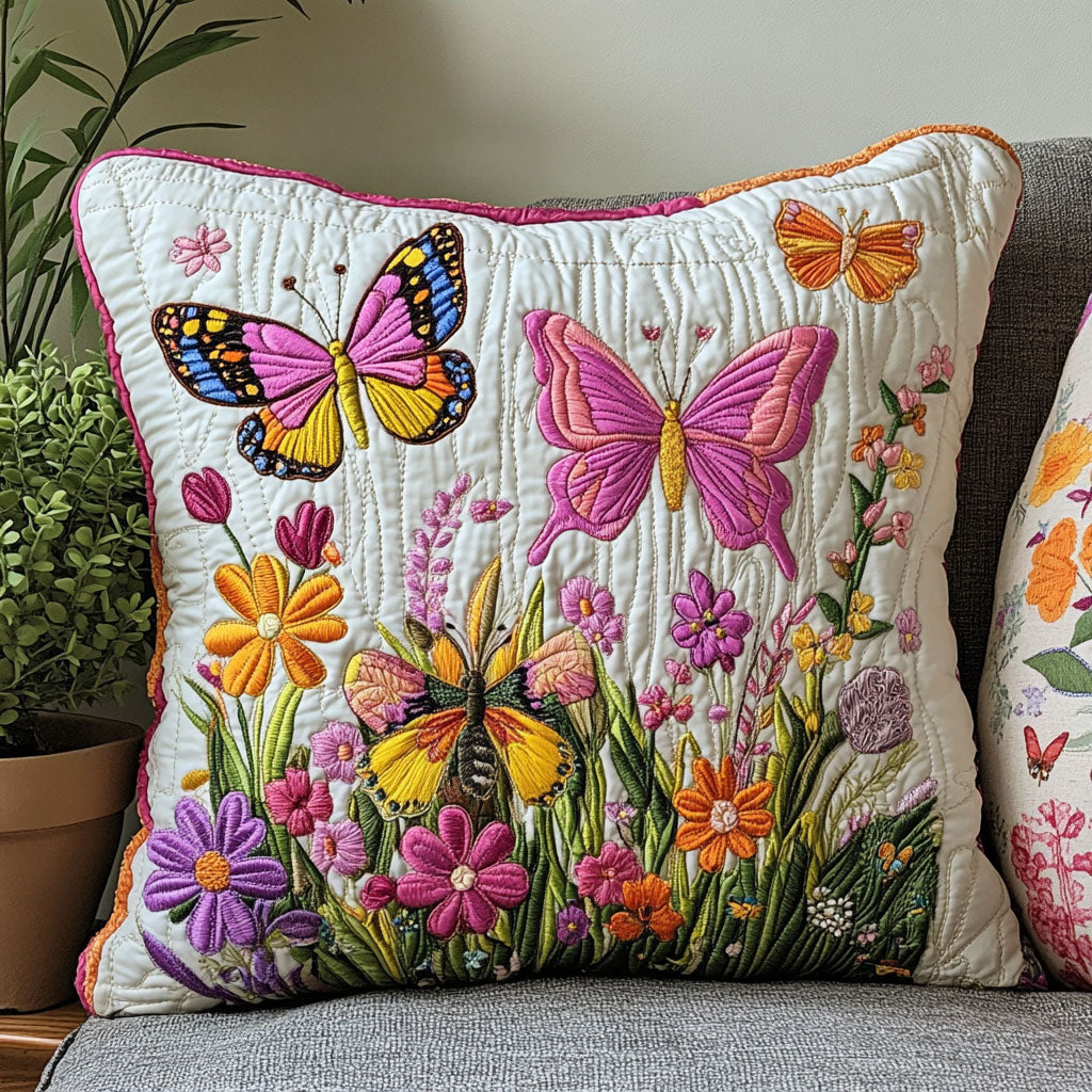 Butterfly Floral Garden Quilted Pillow Case Colorful Throw Pillows Christmas Gift To Daddy From Daughter