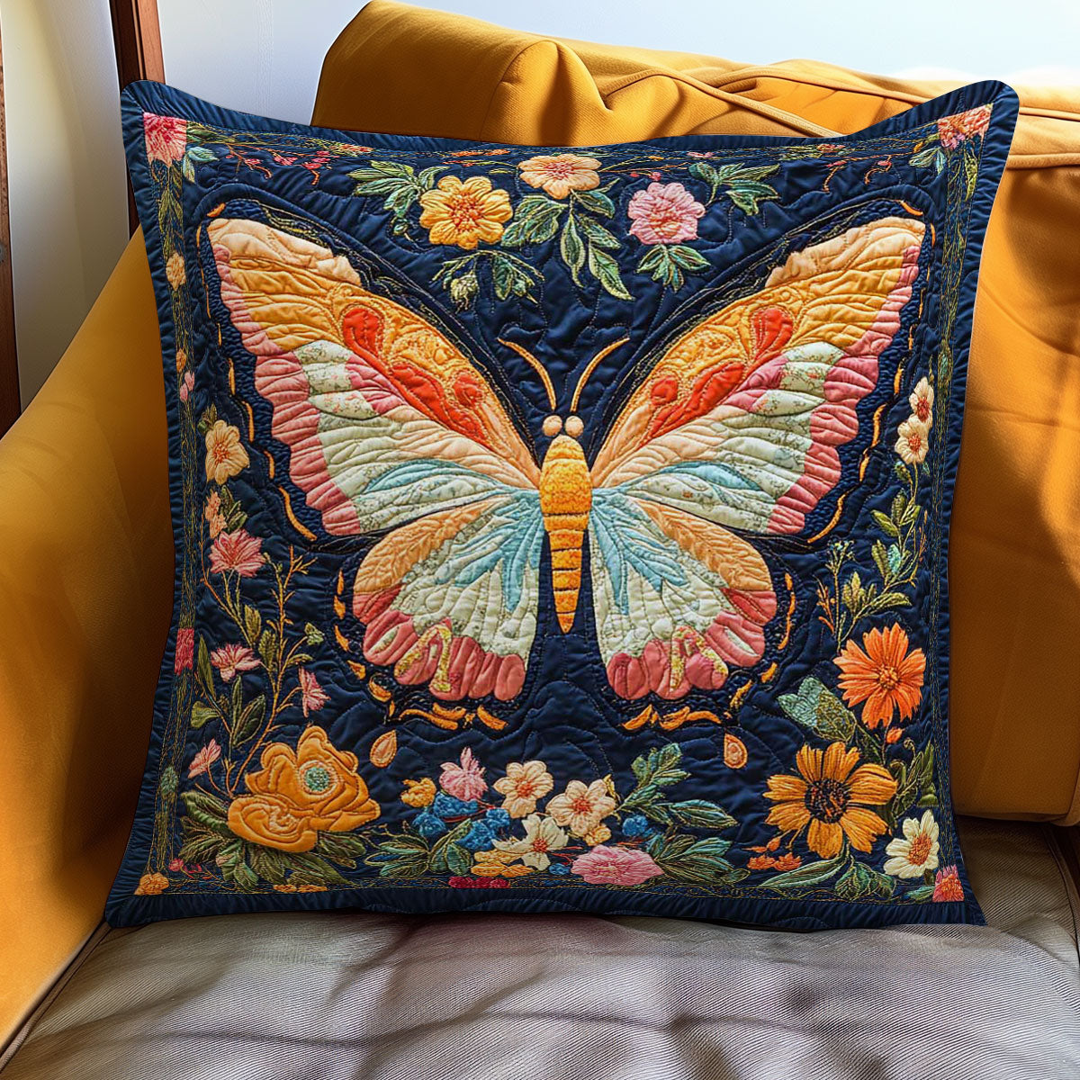 Butterfly Meadow Quilted Pillow Case Fall Throw Pillows Thanksgiving Gift for Grandparents