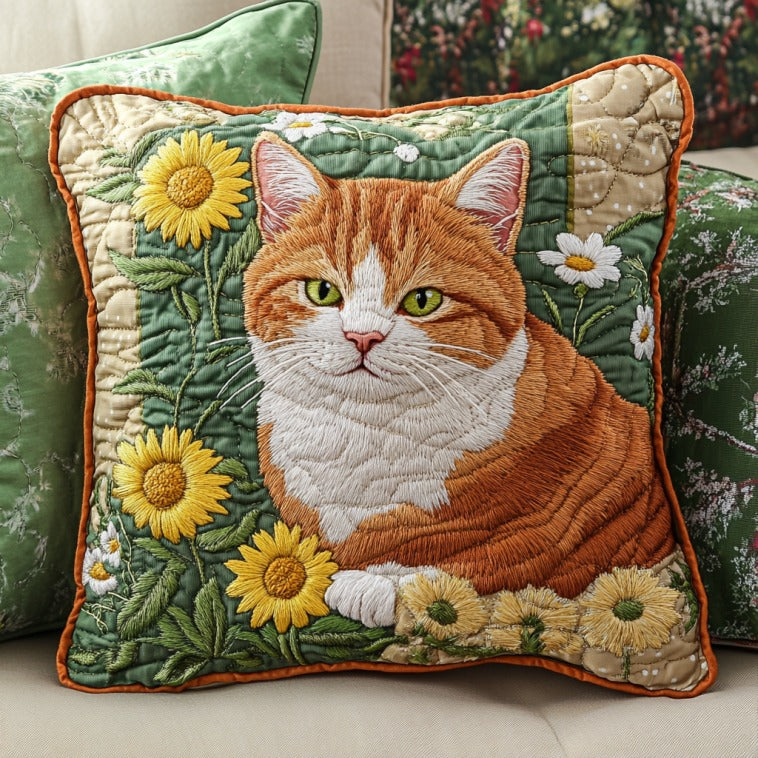 Cat In Garden Quilted Pillow Case Throw Pillow Awesome Gifts For Cat Lovers