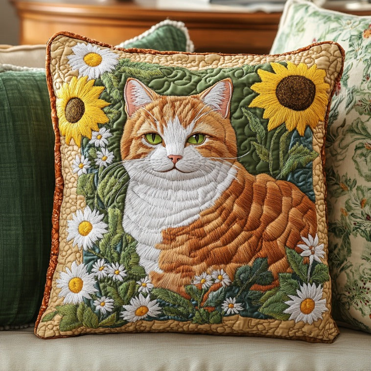 Cat In Garden Quilted Pillow Case Throw Pillow Christmas Gifts For Cat Lovers