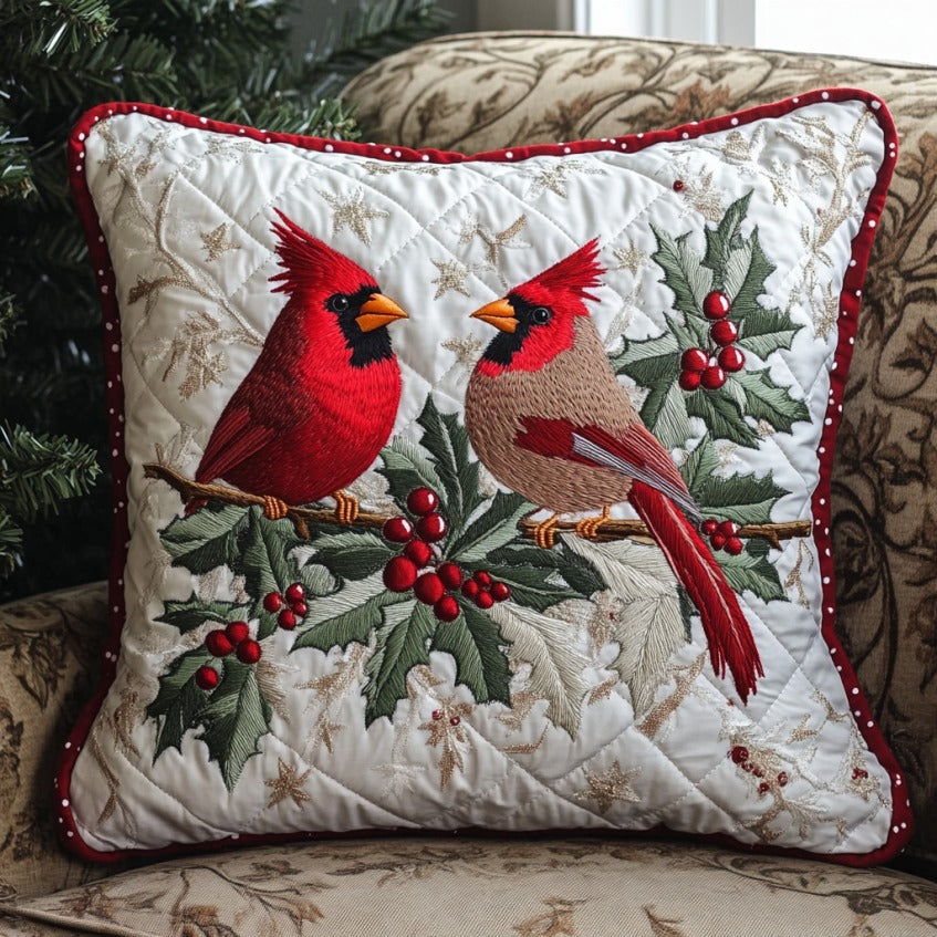 Couple Cardinals Quilted Pillow Case Holiday Sofa Pillows Great Xmas Presents For Her