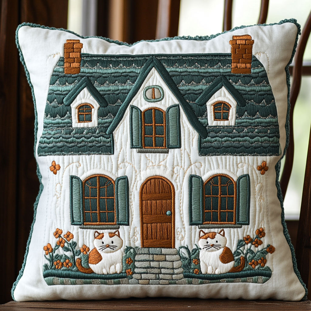 Cozy Cottage Cat Quilted Pillow Case Fall Pillows Good Gift for Cat Lovers