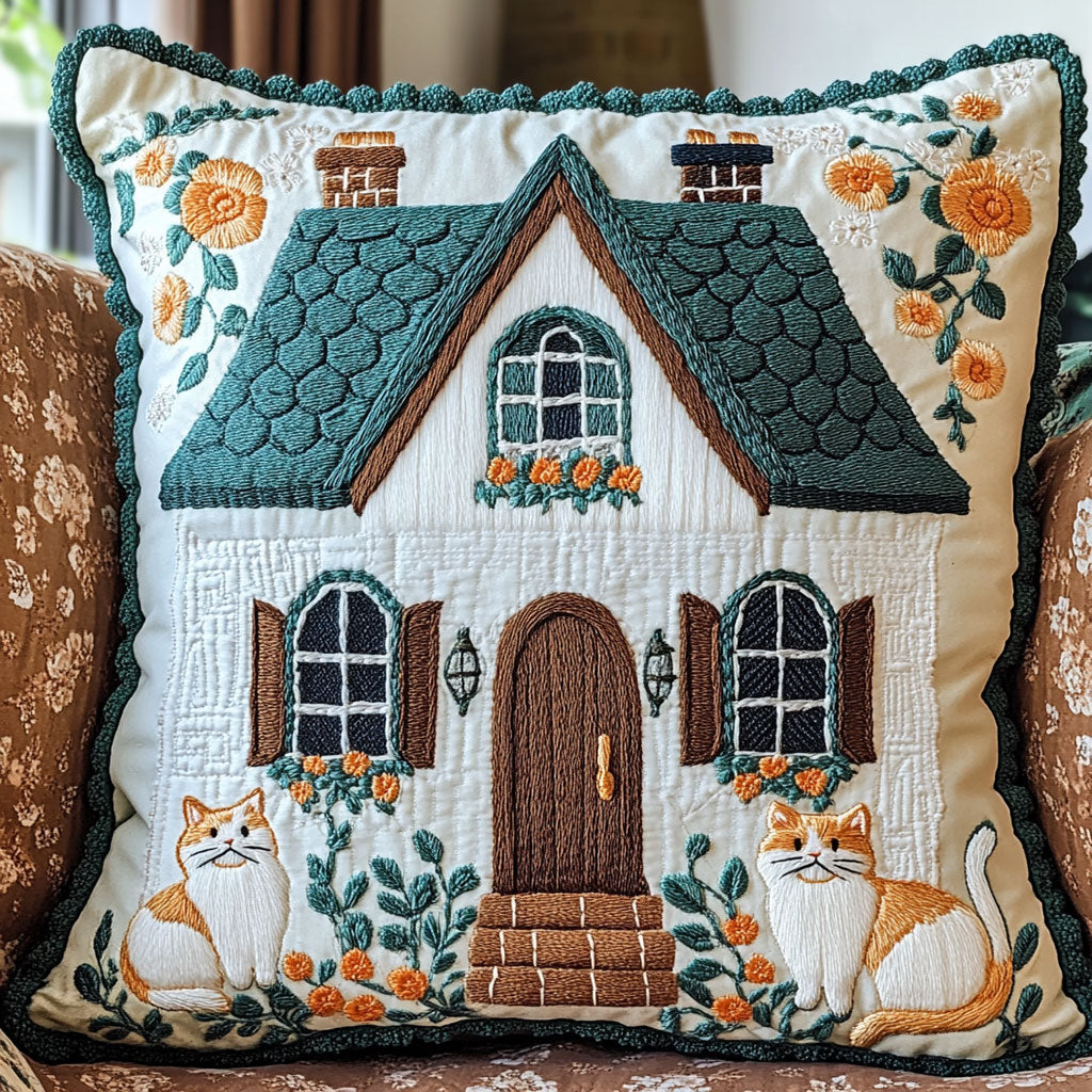 Cozy Cottage Cat Quilted Pillow Case Modern Throw Pillows Christmas Presents For Daughter