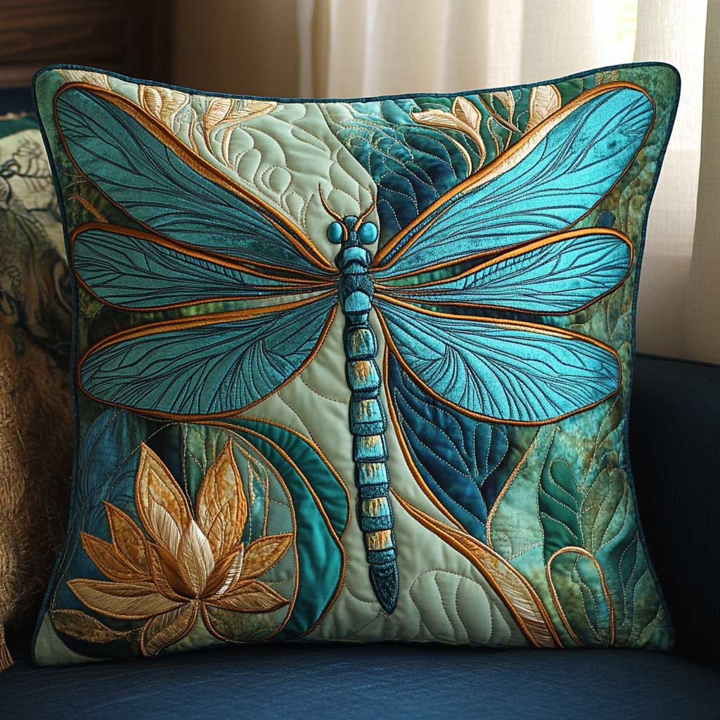Dragonfly Lotus Quilted Pillow Case Cute Throw Pillows Teacher Christmas Gifts