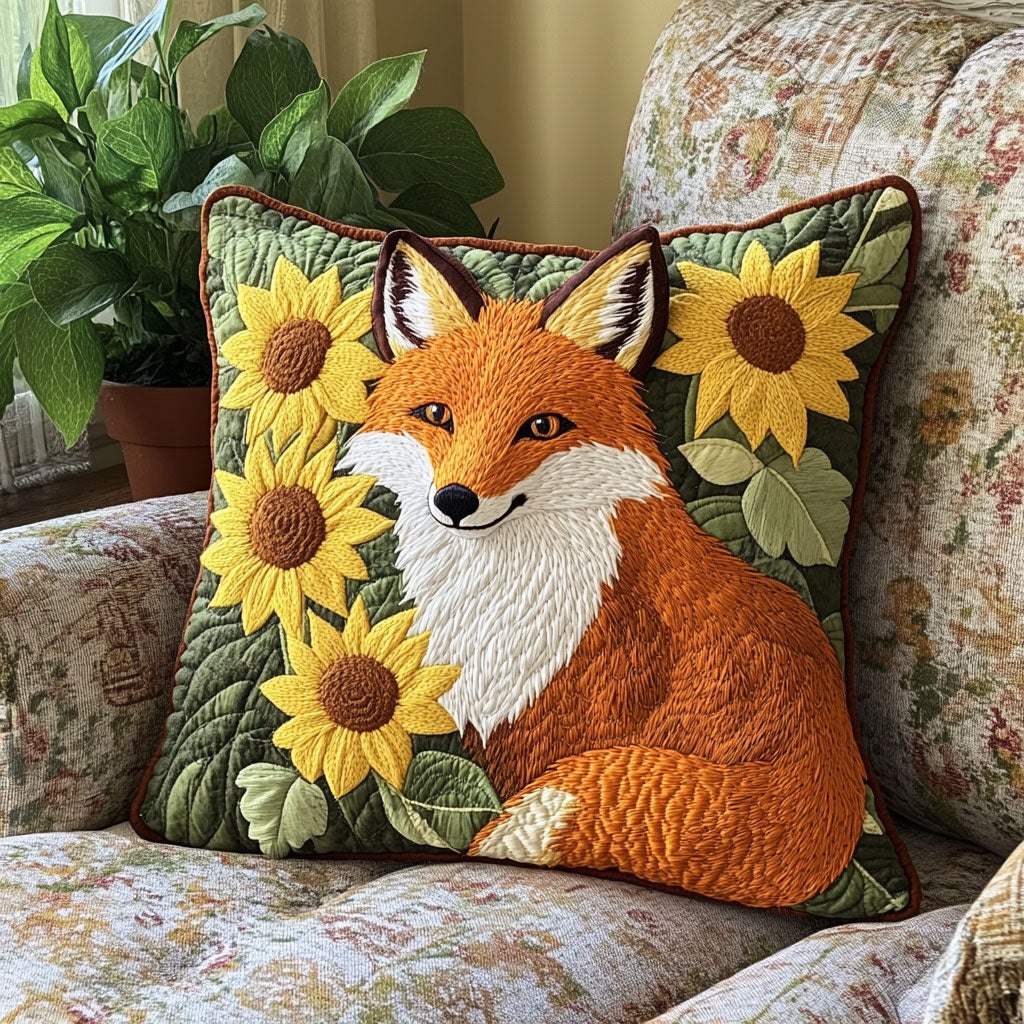 Fox Sunflower Quilted Pillow Case Fall Sofa Pillows Thanksgiving Present For Uncle