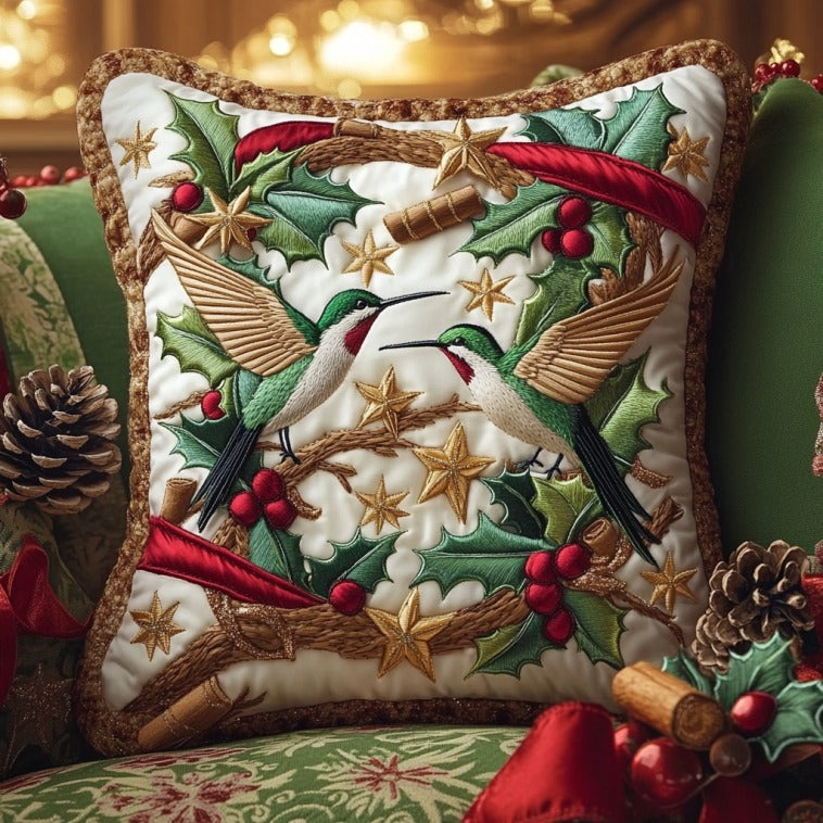 Holly Hummingbird Quilted Pillow Case Holiday Throw Pillows Father Daughter Christmas Gifts