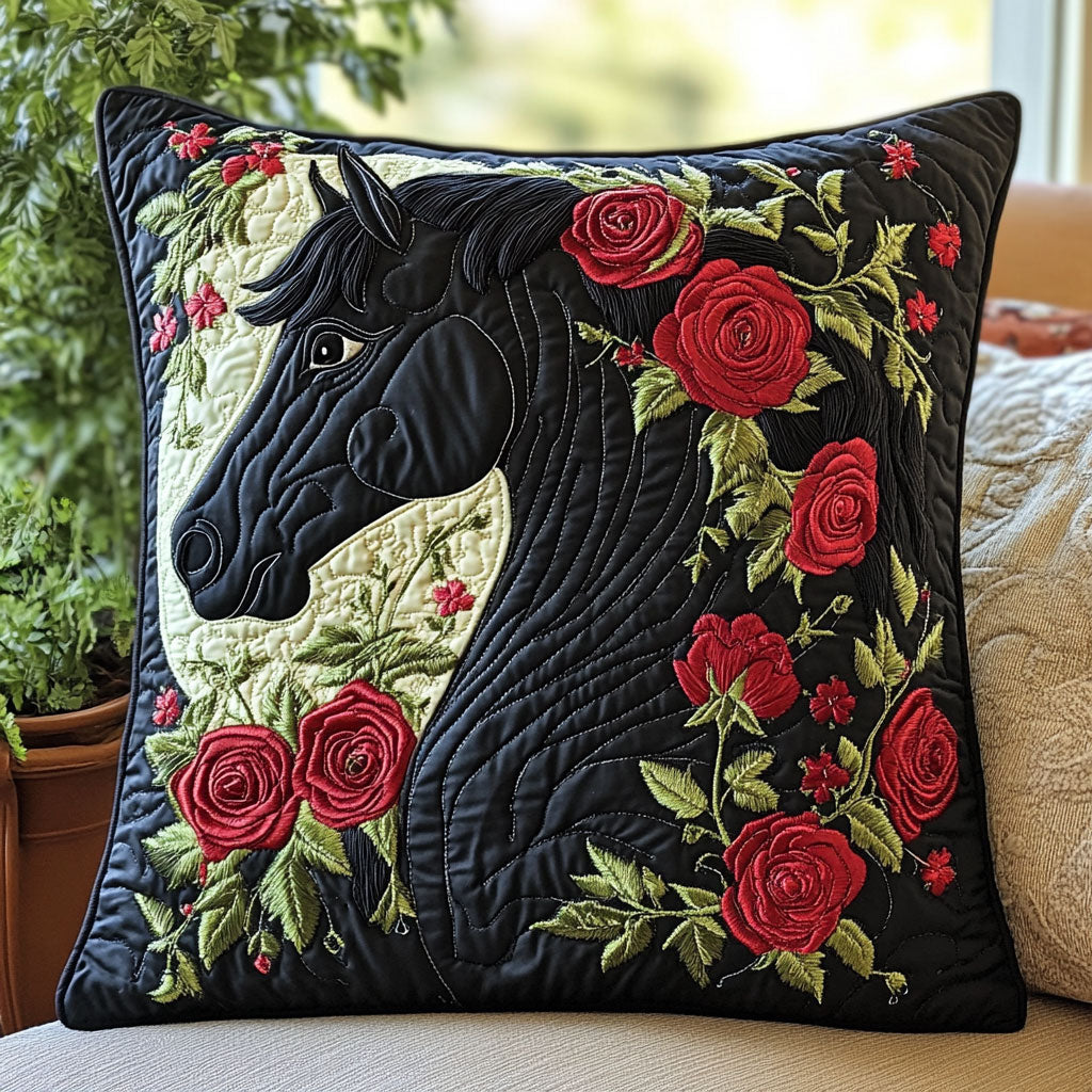 Horse Rose Quilted Pillow Case Sofa Pillows Xmas Present For Uncle