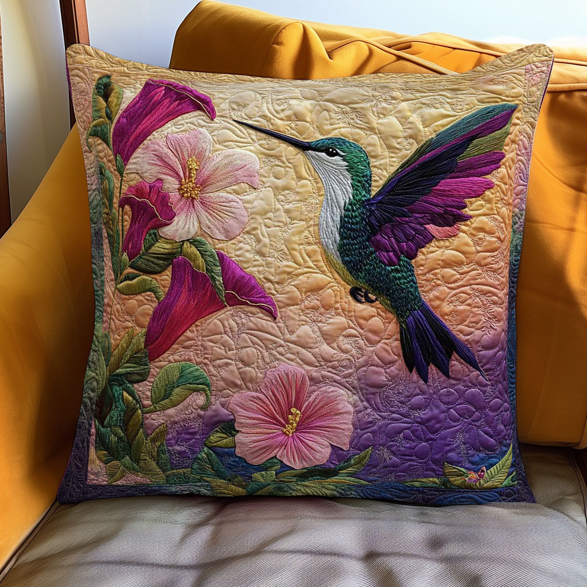Hummingbird Haven Quilted Pillow Case Fall Throw Pillows Thanksgiving Christmas Gift for Mom