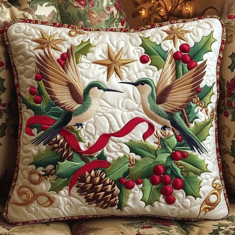 Joyful Hummingbirds Quilted Pillow Case Holiday Throw Pillows Father Daughter Christmas Gifts