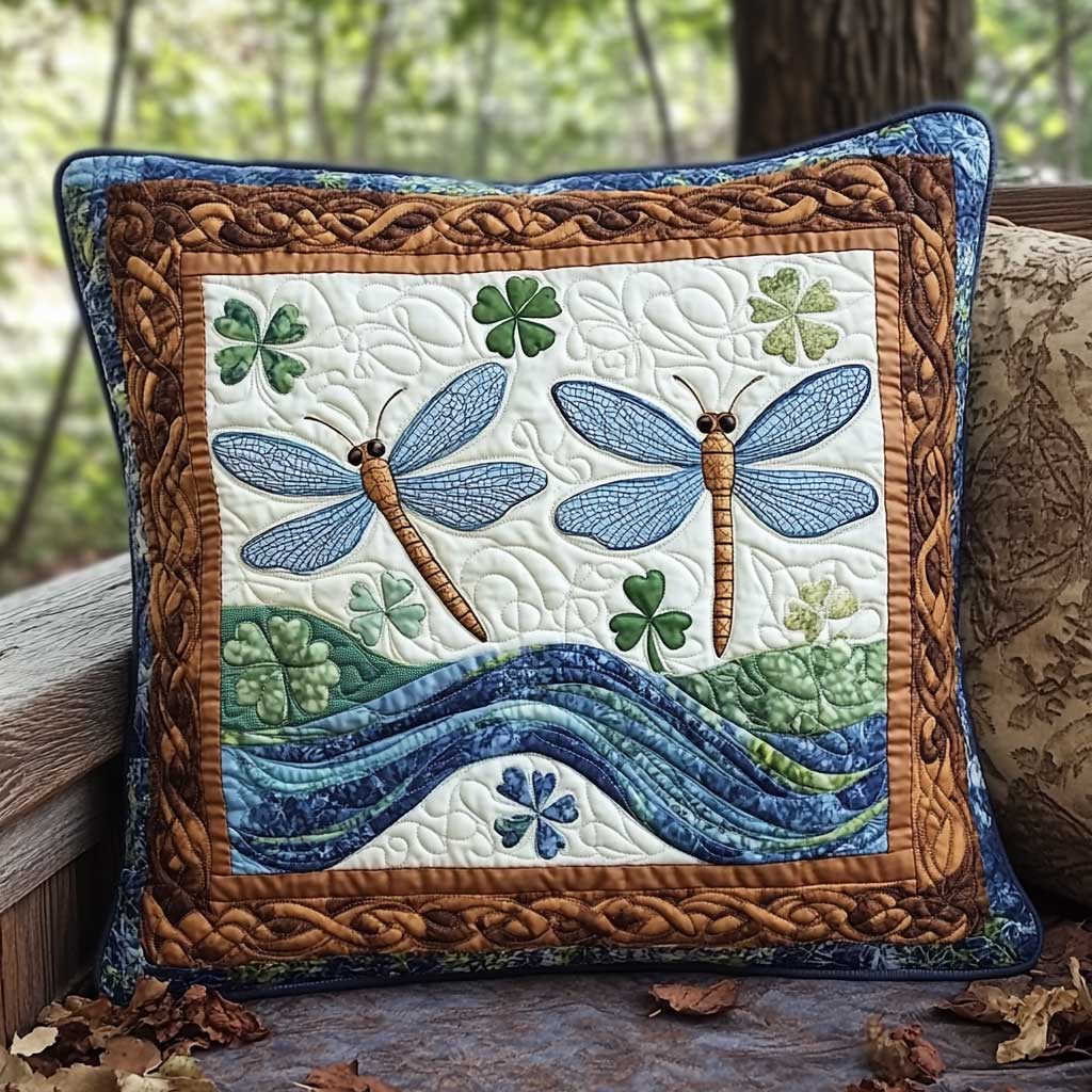 Little Dragonfly Shamrock Quilted Pillow Case Modern Throw Pillows Dragonfly Christmas Gifts