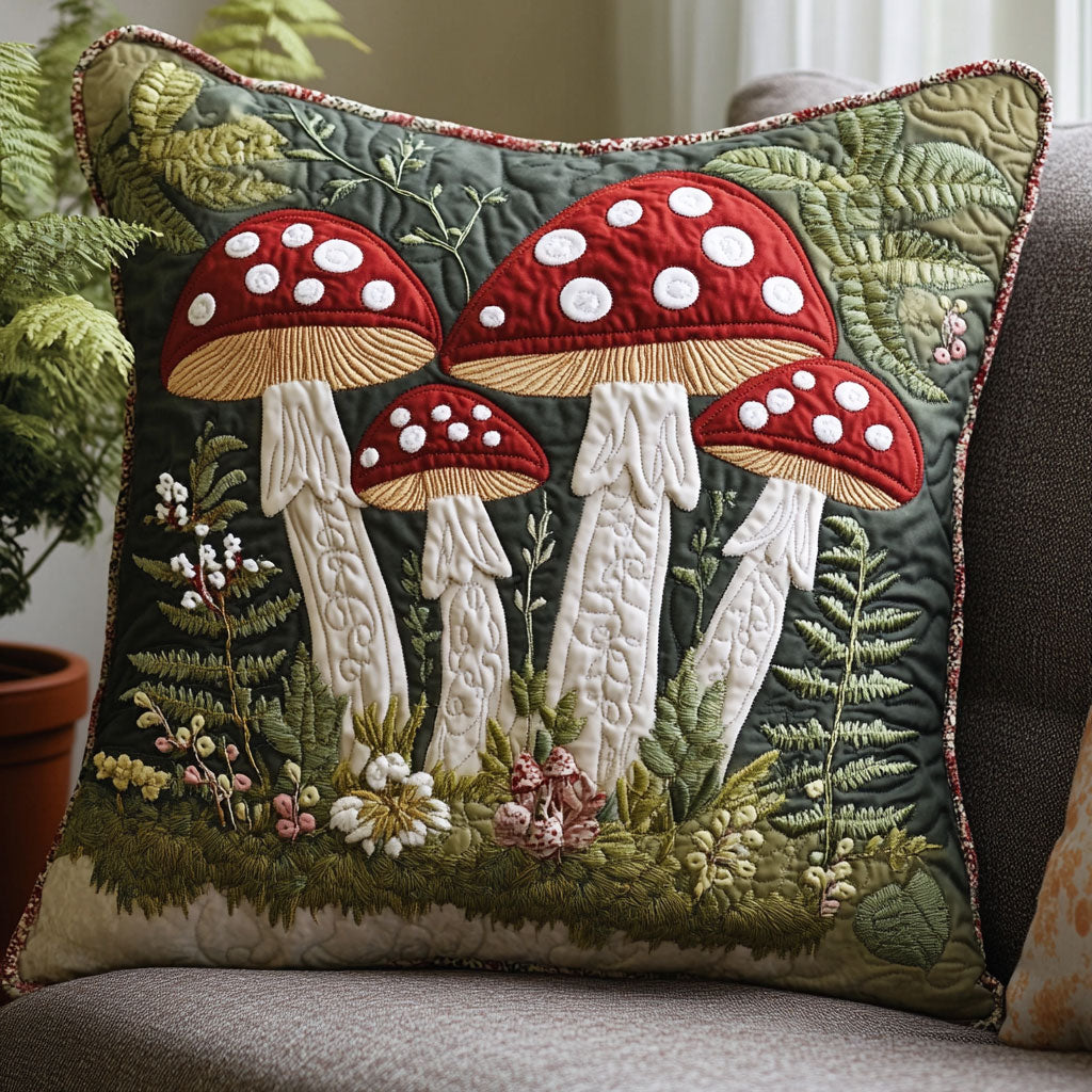Mushroom Forest Quilted Pillow Case Fun Throw Pillows Christmas Gifts For Couples