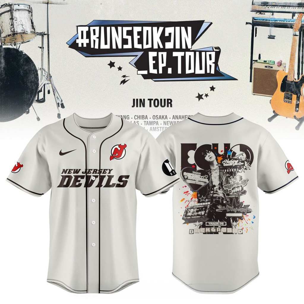 Devils Merch New Jersey Devils x Jin BTS Runseokjin EP Tour 2025 Baseball Jersey ...