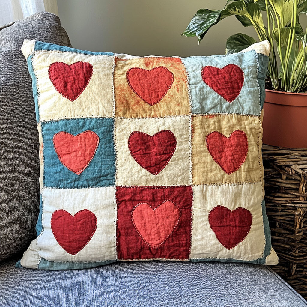 Patchwork Heart Quilted Pillow Case Modern Throw Pillows Christmas Gift From Daughter To Mother