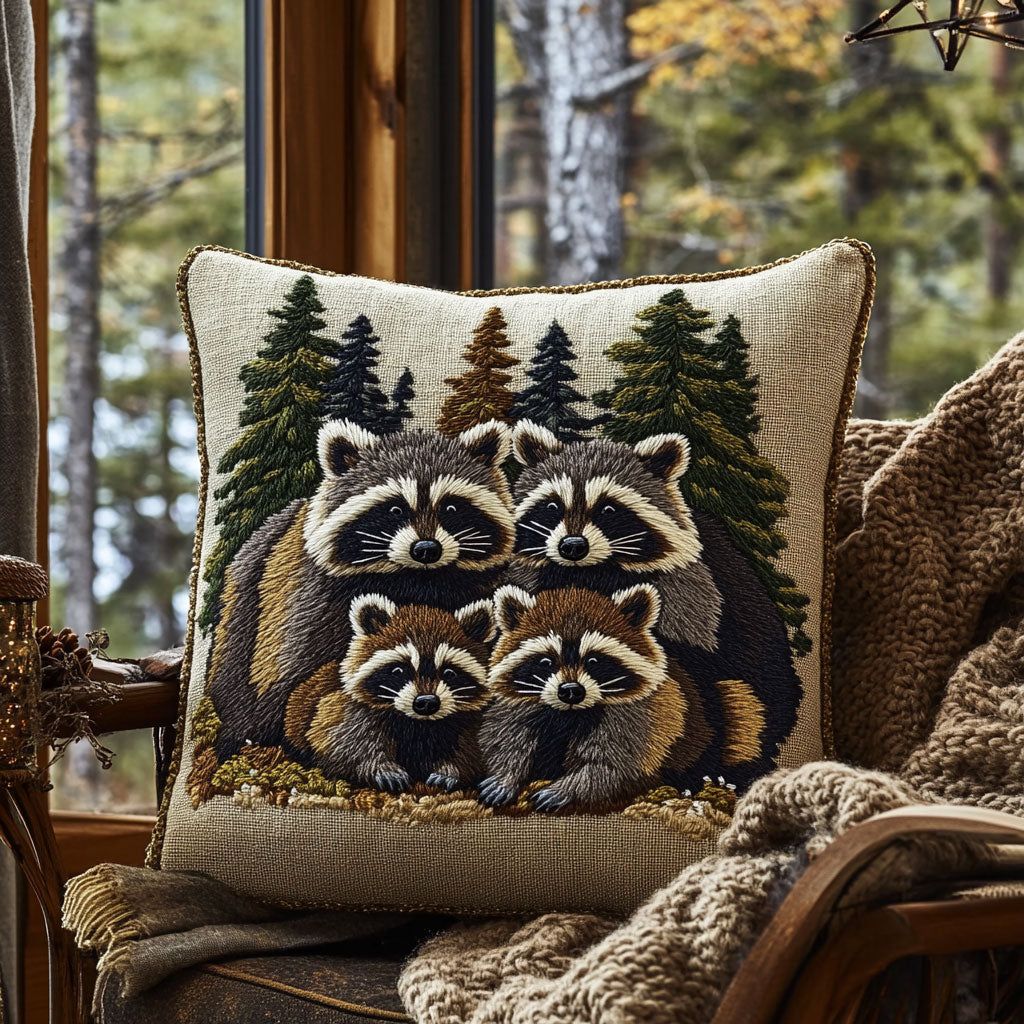 Raccoon Family Quilted Pillow Case Large Couch Pillows Good Secret Santa Gifts
