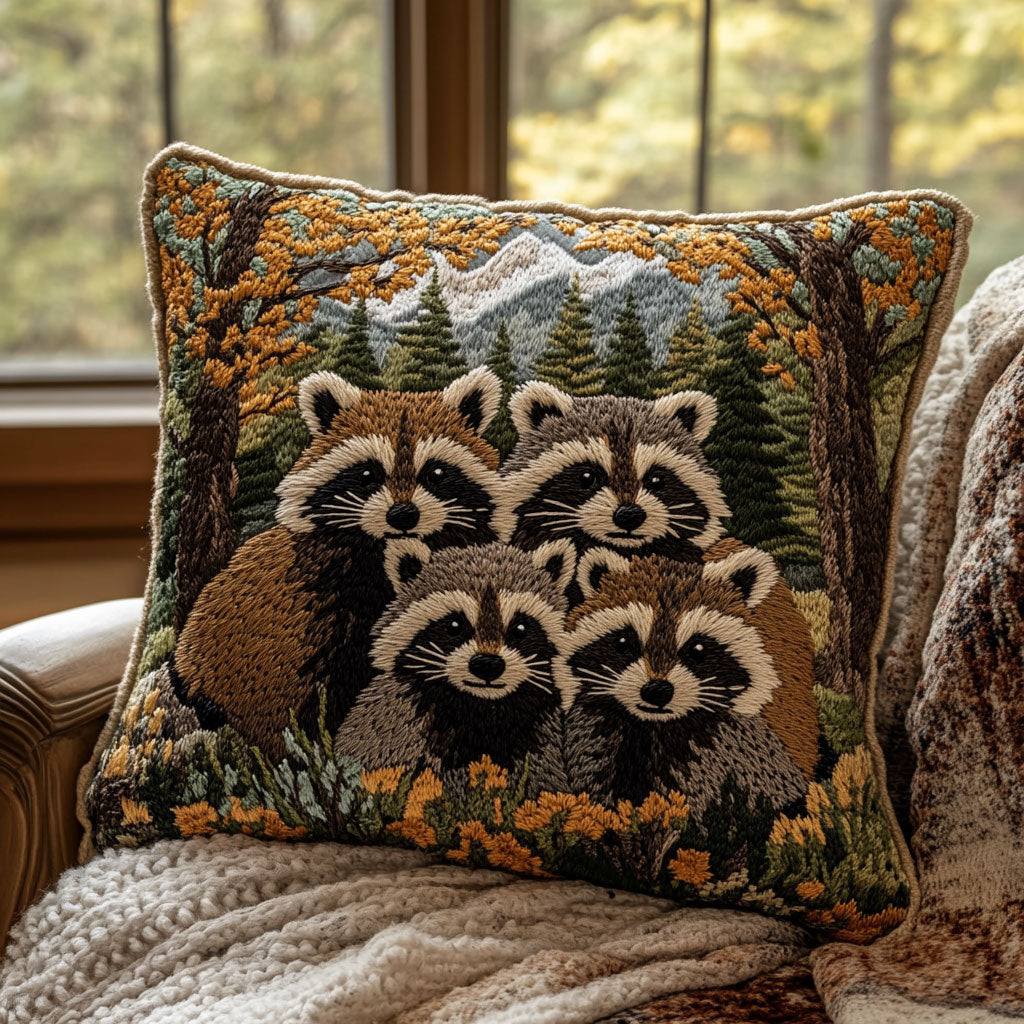 Raccoon Family Quilted Pillow Case Large Couch Pillows Secret Santa Gifts