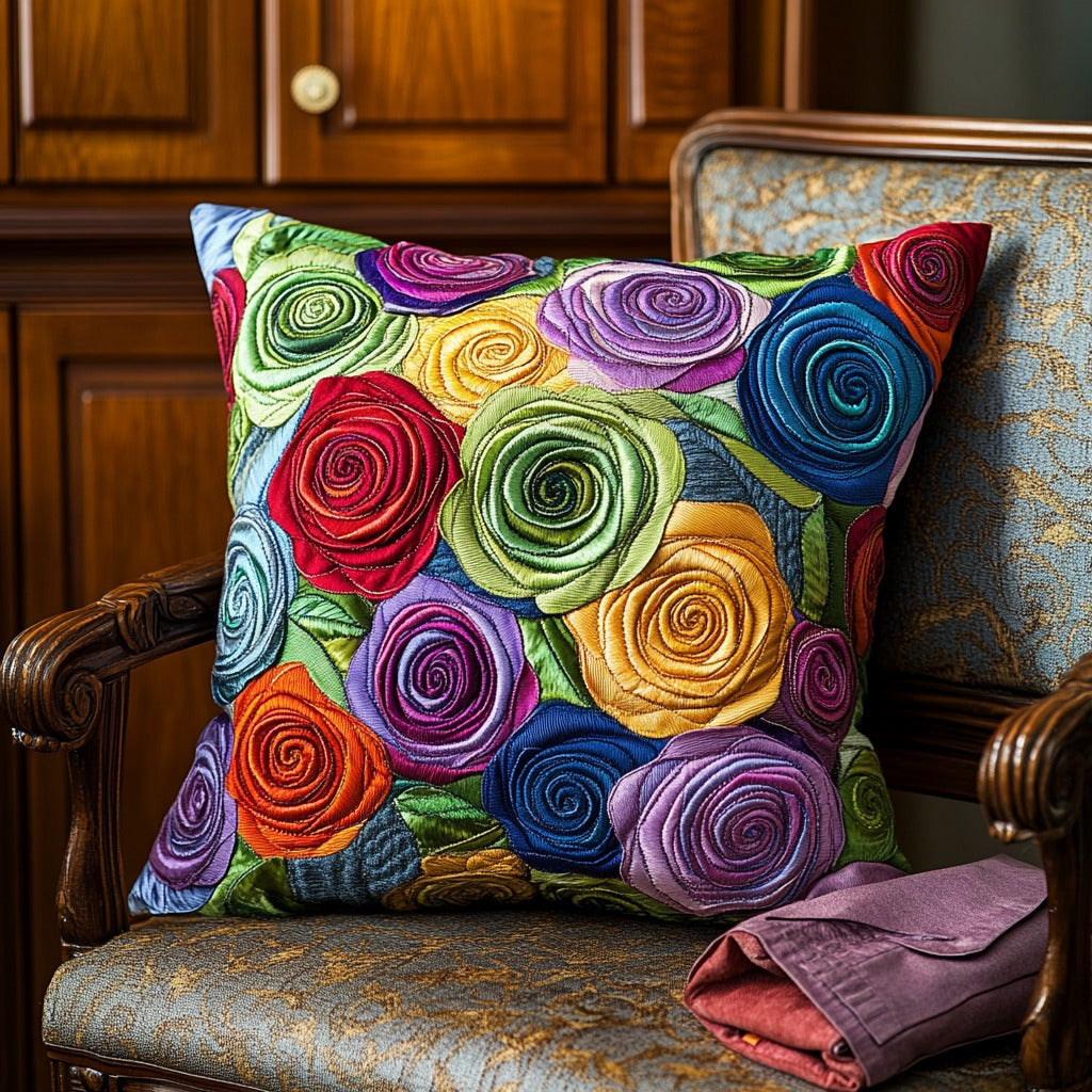 Rose Garden Quilted Pillow Case Floral Design Pillow Good Gifts For Christmas