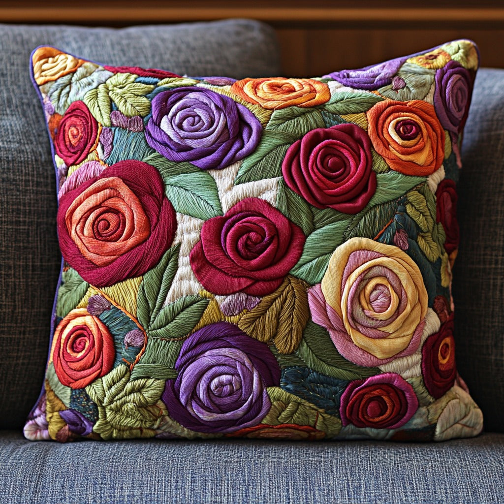 Rose Garden Quilted Pillow Case Floral Design Pillow Mother In Law Christmas Gift