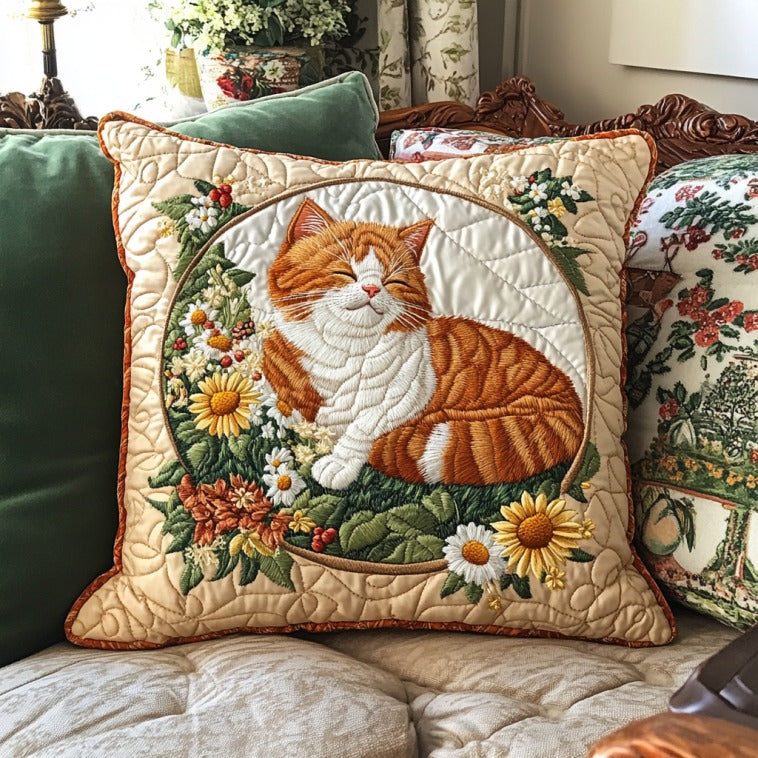 Sleeping Cat Quilted Pillow Case Throw Pillow Christmas Gifts For Cat Lovers