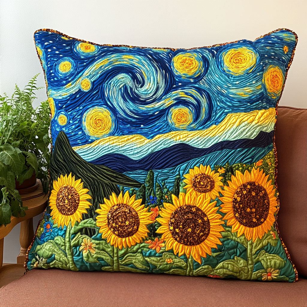Starry Sunflower Field Quilted Pillow Case Cute Throw Pillows Bonus Daughter Gifts