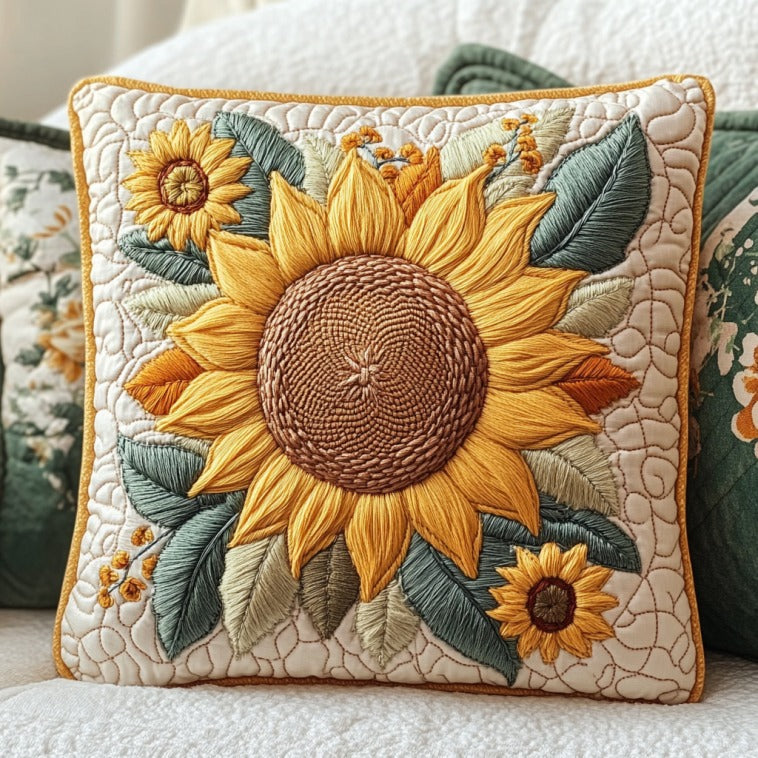 Sunflower Quilted Pillow Case Cute Throw Pillows Sunflower Theme Gifts Merchandise