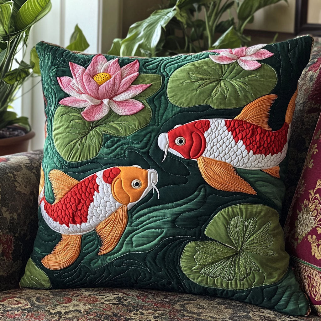 Tranquil Koi Fish Quilted Pillow Case Large Couch Pillows Gift Ideas For 40Th Birthday Woman