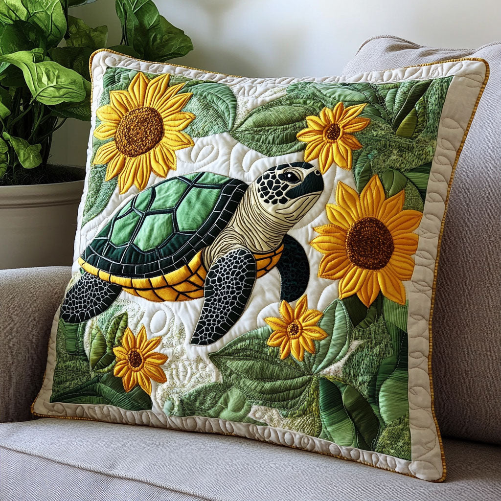 Turtle Sunflower Quilted Pillow Case Sofa Pillows Xmas Present For Sunflower Lovers