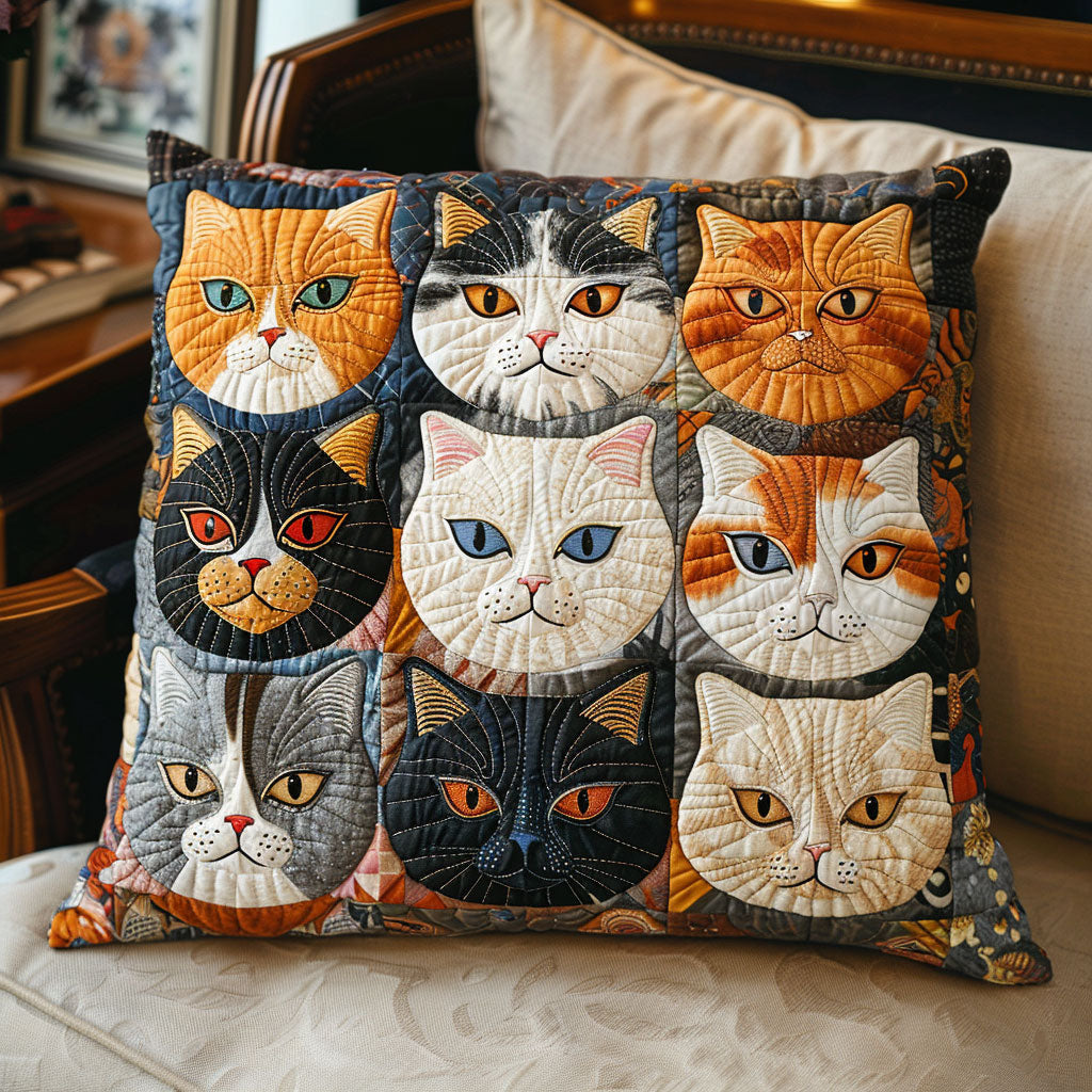 Vintage Cat Quilted Pillow Case Cat Throw Pillows Birthday Present For Daughter