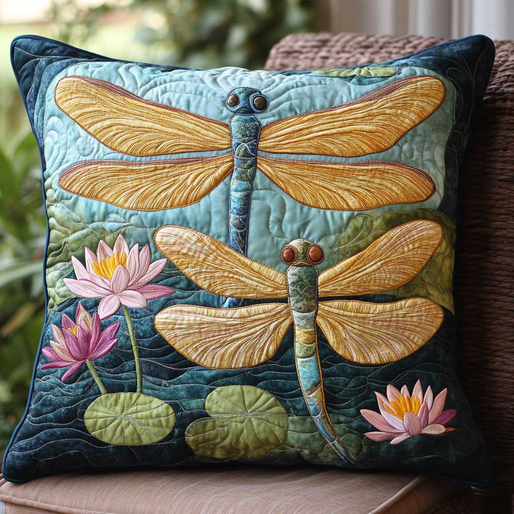 Water Lily Dragonfly Quilted Pillow Case Large Couch Pillows Christmas Gift For Parents In Law