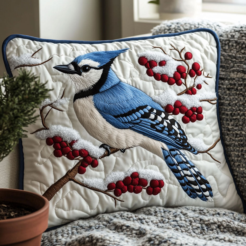 Winter Blue Jay Quilted Pillow Case Large Couch Pillows Gift Ideas For 40Th Birthday Woman