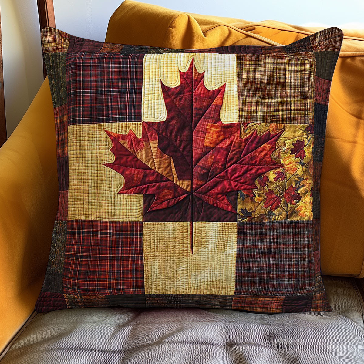 Woodland Maple Quilted Pillow Case Fall Throw Pillows Thanksgiving Christmas Gift for Mom